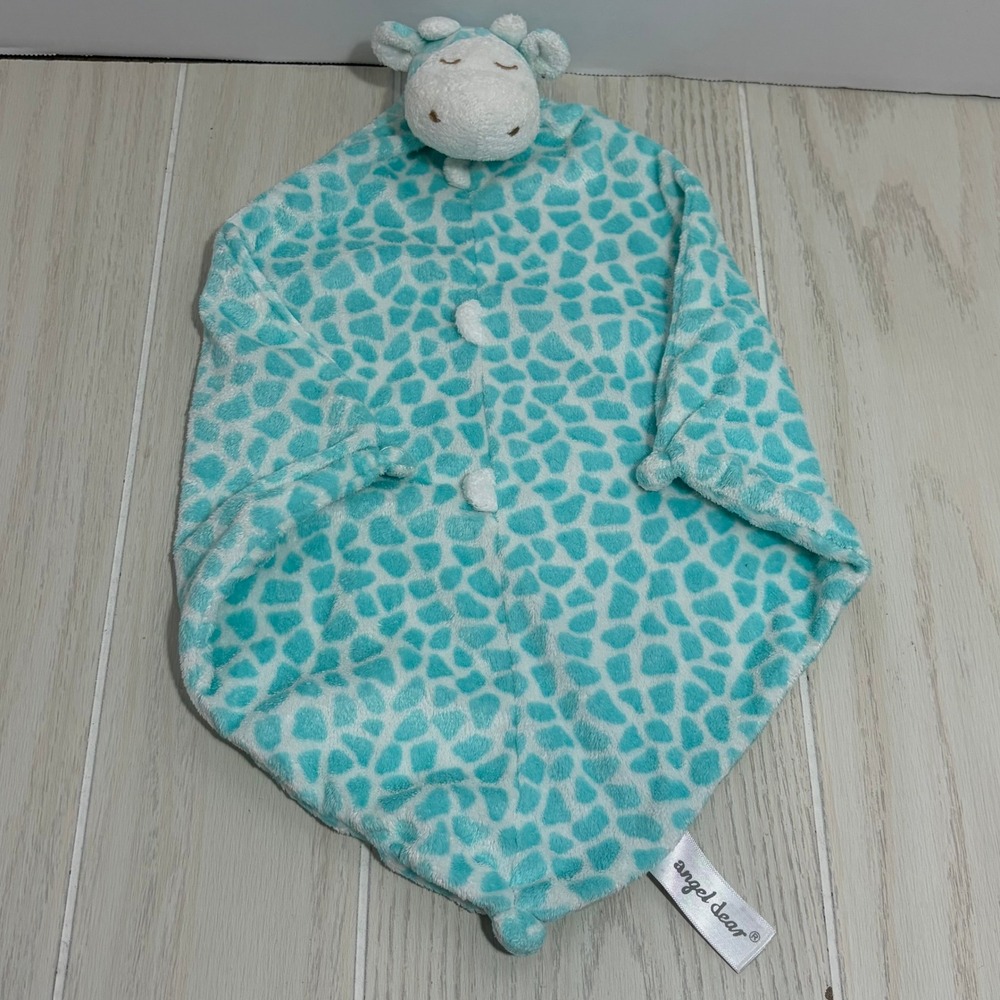 Angel Dear Giraffe Baby Lovey Security Blanket Aqua Teal Blue White Animal Print